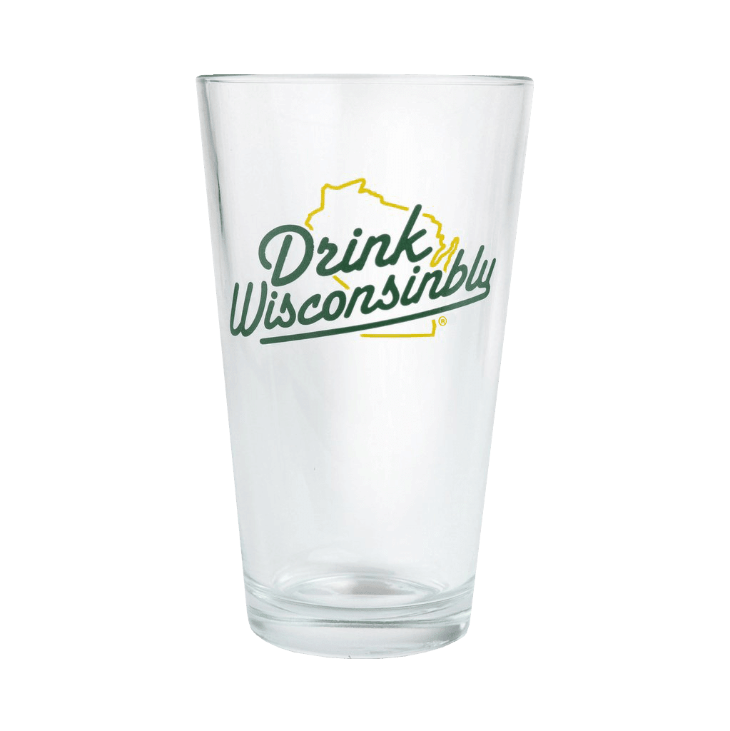 Drink Wisconsinbly Green & Gold Pint Glass