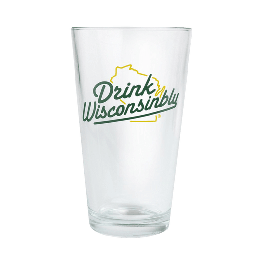 Drink Wisconsinbly Green & Gold Pint Glass