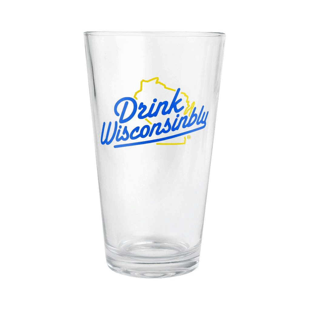 Drink Wisconsinbly Classic Blue & Yellow Logo Pint Glass