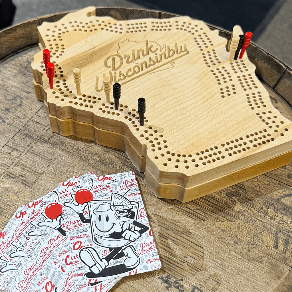 Drink Wisconsinbly Cribbage Board with DW Cards