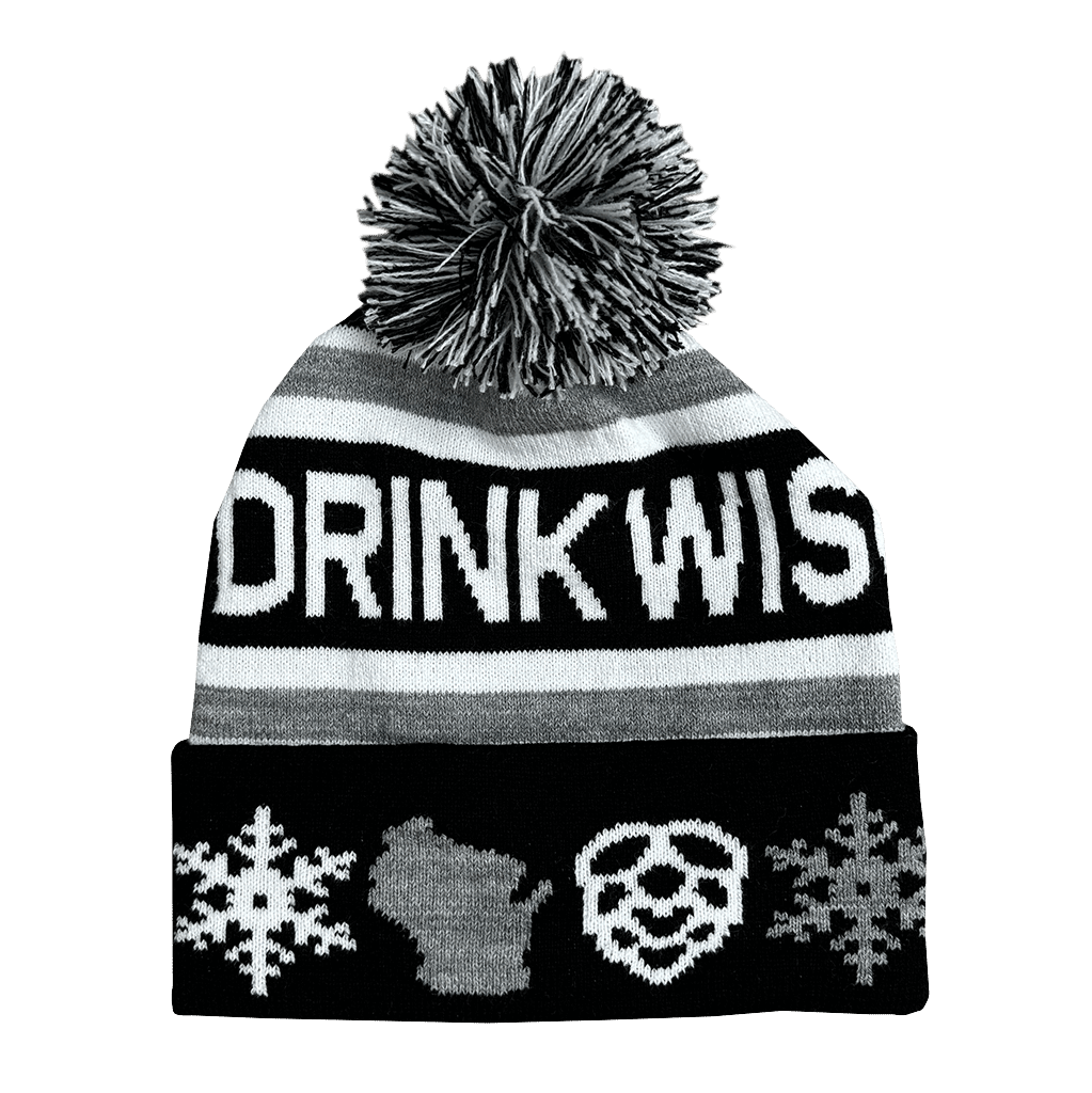 Drink Wisconsinbly Black & White Winter Pom Hat