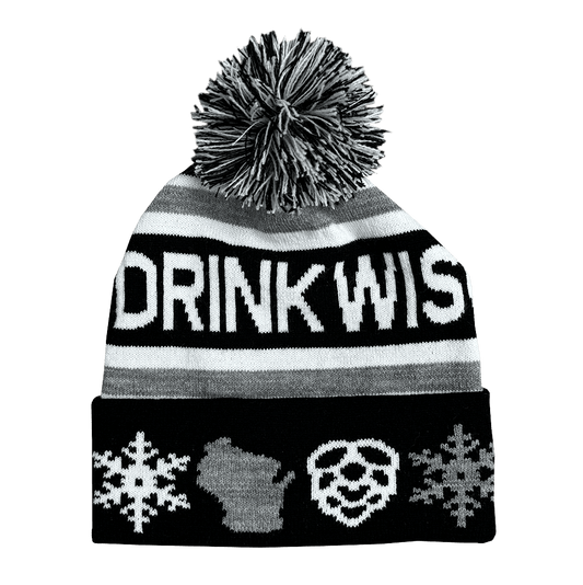 Drink Wisconsinbly Black & White Winter Pom Hat