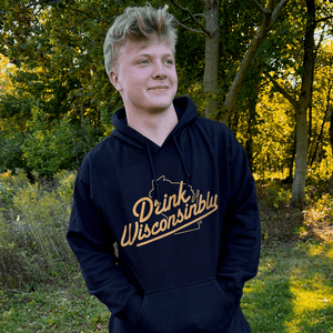 Drink Wisconsinbly Black Hoodie with Orange Logo