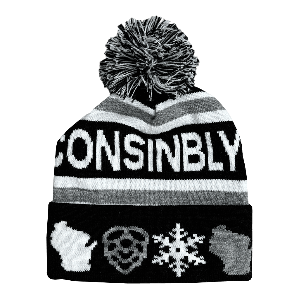 Drink Wisconsinbly Black and White Winter Pom Hat