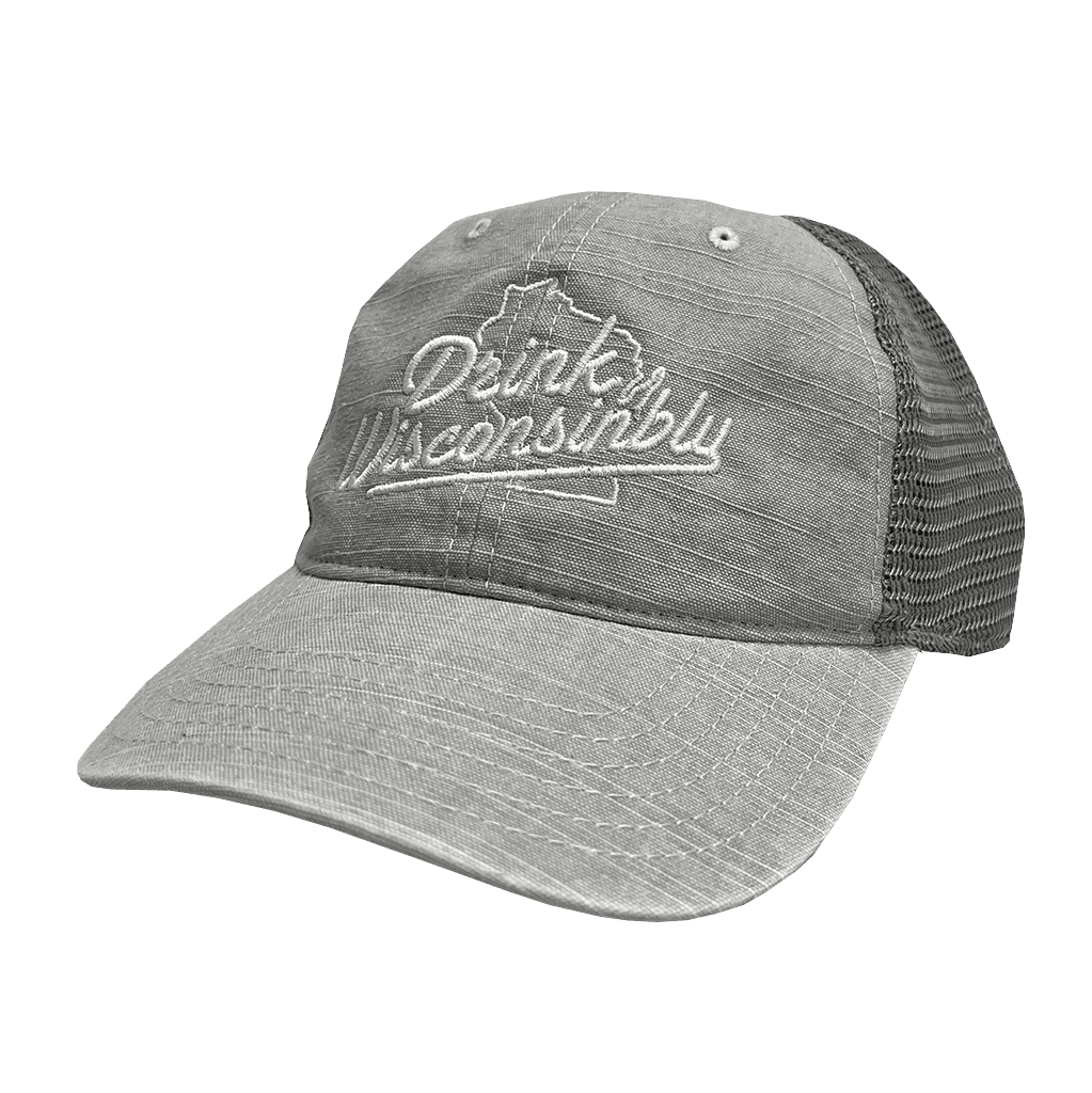 Drink Wisconsinbly Gray Mesh Trucker Hat