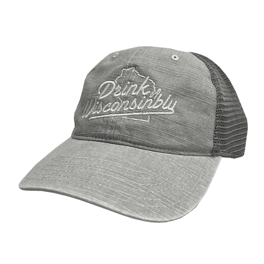 Drink Wisconsinbly Gray Mesh Trucker Hat