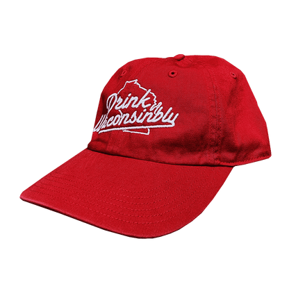 Drink Wisconsinbly Red Washed Dad Hat