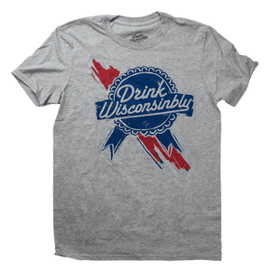 Drink Wisconsinbly Grey Retro Ribbon T-Shirt