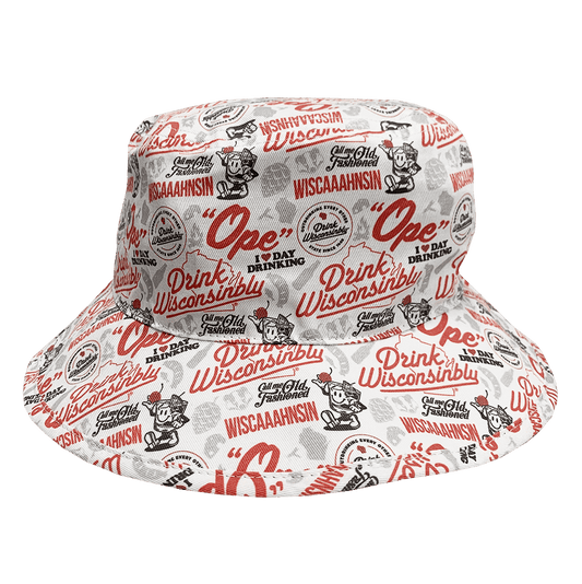 Drink Wisconsinbly White Pattern Bucket Cap