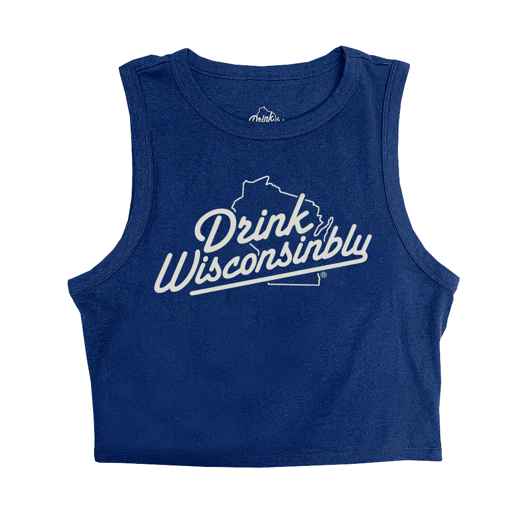 Drink Wisconsinbly Women's Navy Crop Tank Top