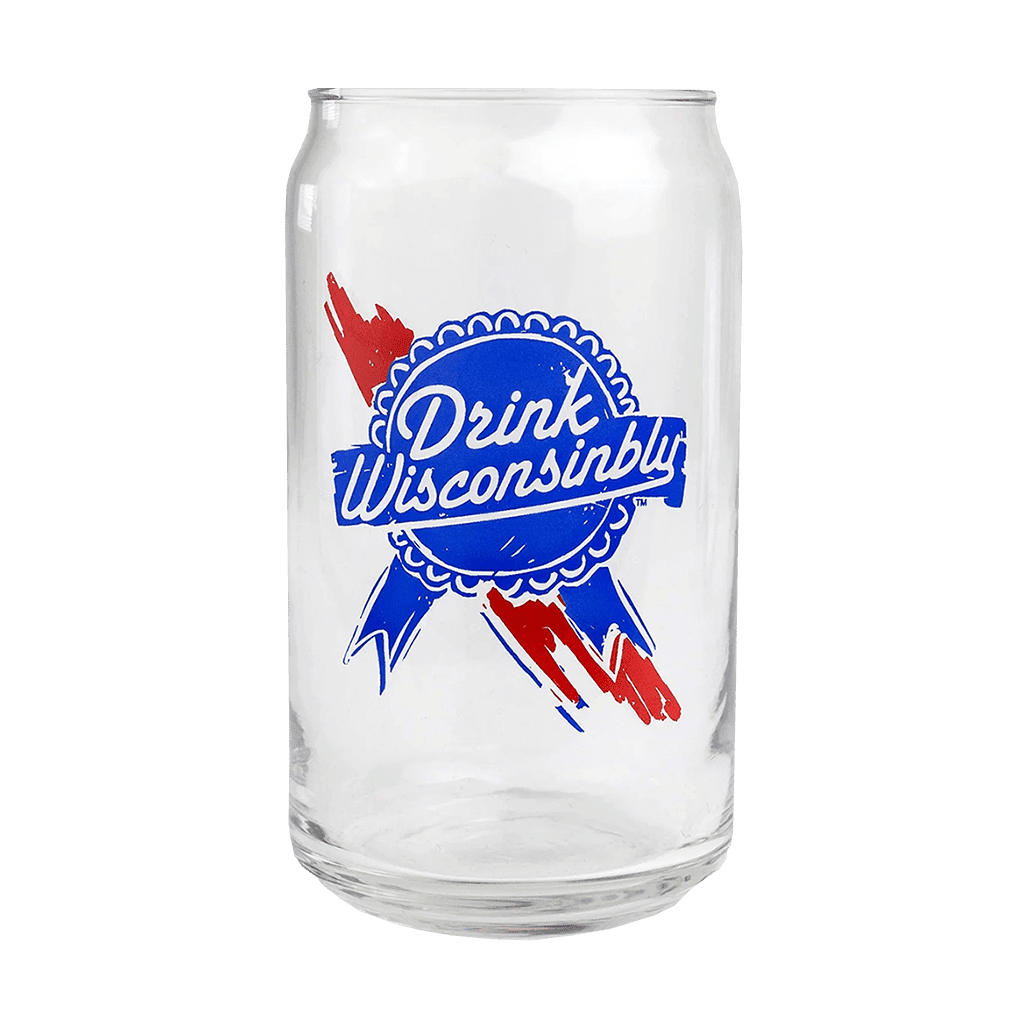 Drink Wisconsinbly Retro Ribbon Glass Can