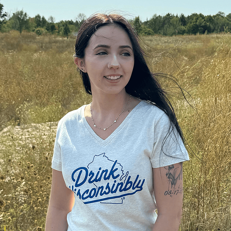 Drink Wisconsinbly Women's Natural Heather V-Neck T Shirt