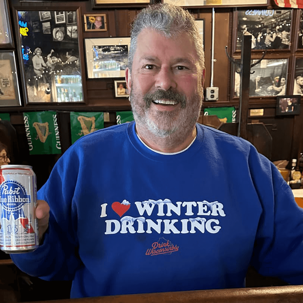 Drink Wisconsinbly I Love Winter Drinking Blue Crewneck