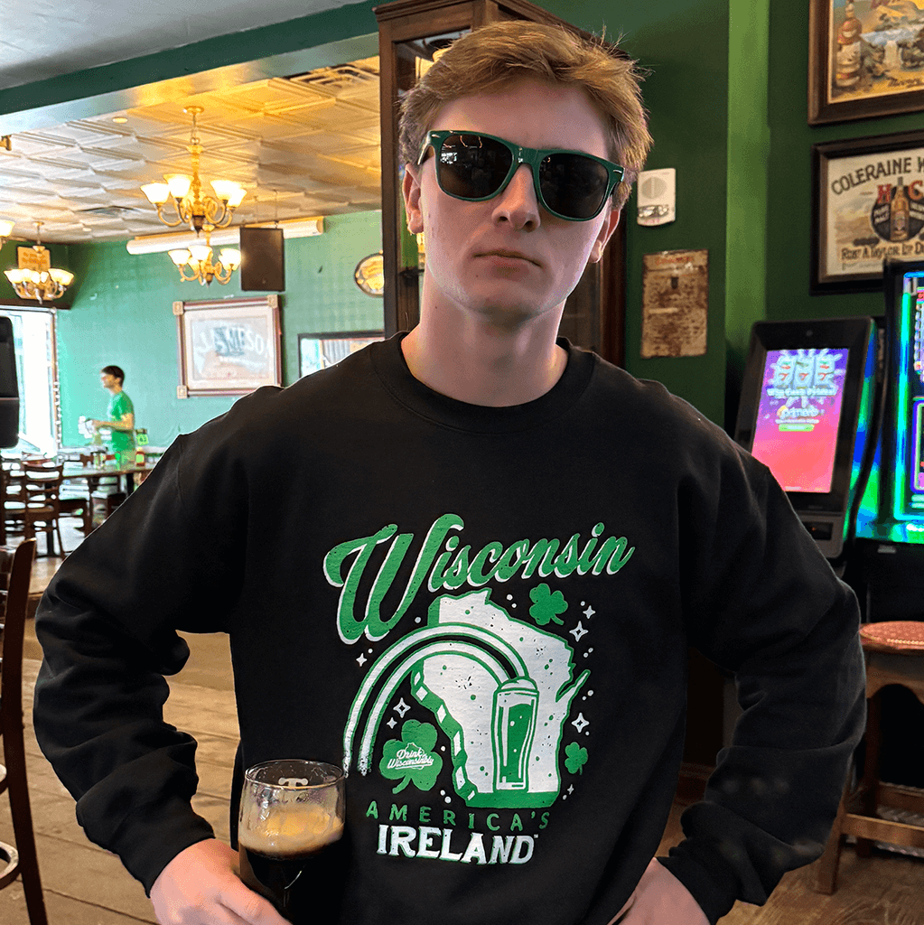 Drink Wisconsinbly Wisconsin America's Ireland Black St. Patrick's Day Crewneck Sweatshirt